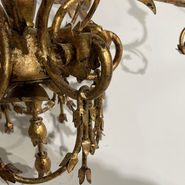 Metal Currey & Co 6 Light Gold Floral Chandelier For Sale - Image 7 of 8