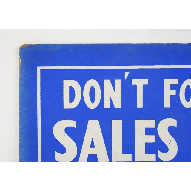 Paper Vintage Don't Forget Sales Tax Please Cardboard Retail Wall Sign For Sale - Image 7 of 13