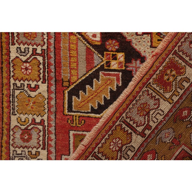 Hand-Knotted Antique Kirsehir Rug in Red Gold Medallion Tribal Pattern For Sale In New York - Image 6 of 6