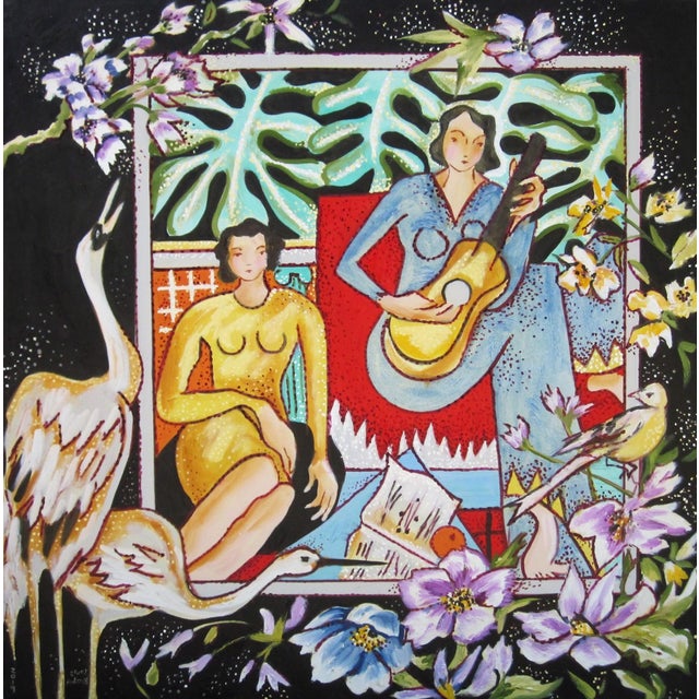 In "Two Musicians," vibrant colors and bold outlines create a lively scene that captures the essence of creativity and...