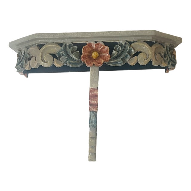 1950s Small Hollywood Regency Carved Floral Wall Console For Sale