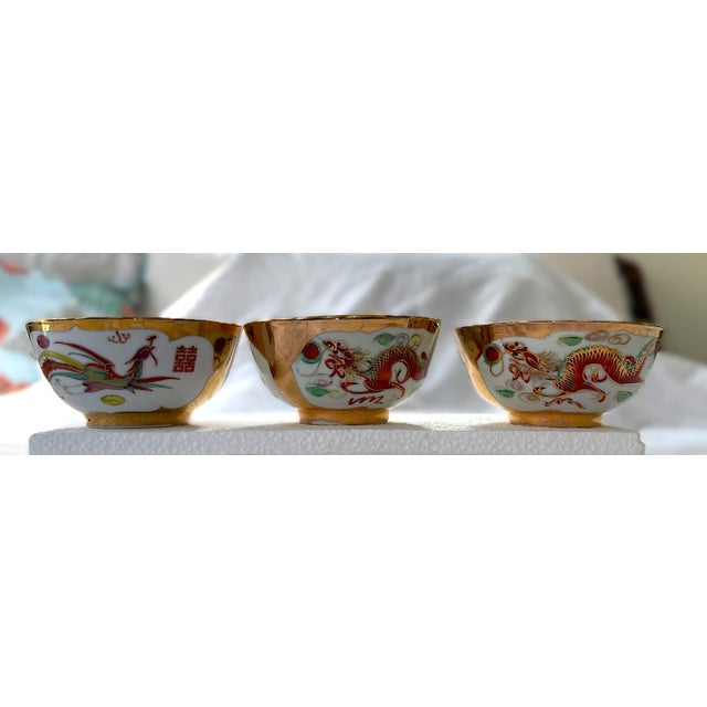 Golden Dragon Phoenix Chinese Rice Bowls - Set of 5 For Sale - Image 9 of 16