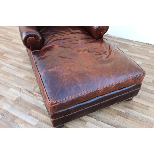Vintage Old Hickory Tannery Brown Leather Chaise Lounge Chair, Feather Cushions For Sale - Image 10 of 18