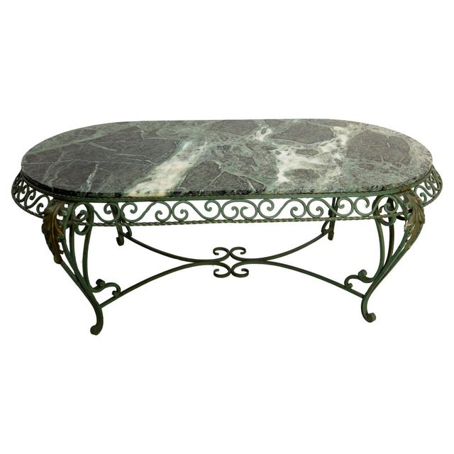 French Green Oval Marble Top & Wrought Iron Coffee Table, 1960 For Sale - Image 17 of 17