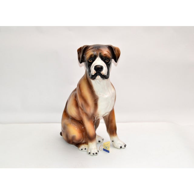 Italian HandPainted & Ceramic LifeSized Boxer Dog Statue, Animal
