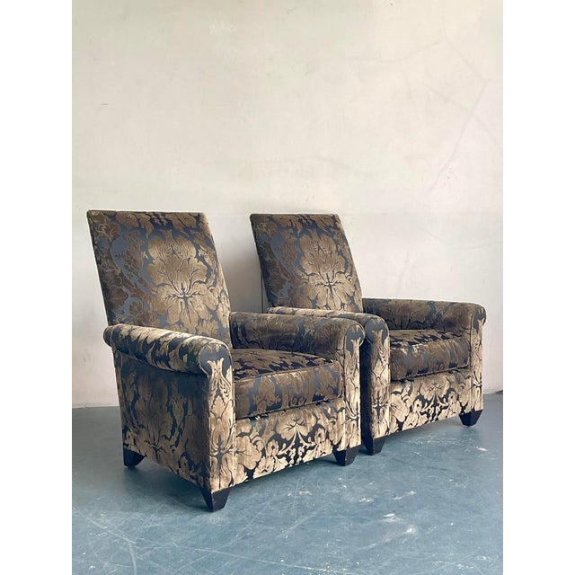 Donghia Vintage Boho John Hutton for Donghia Silk Devore Lounge Chairs - A Pair For Sale - Image 4 of 11