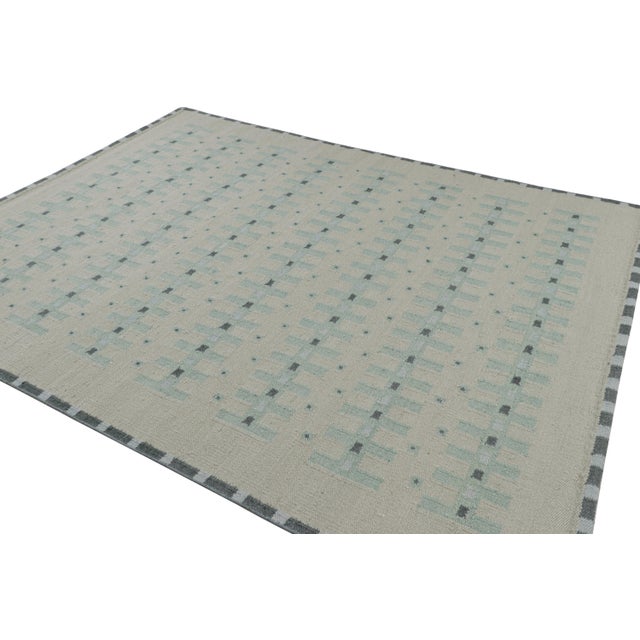 2010s Rug & Kilim’s Scandinavian Rug With Pale Teal Geometric Patterns For Sale - Image 5 of 7