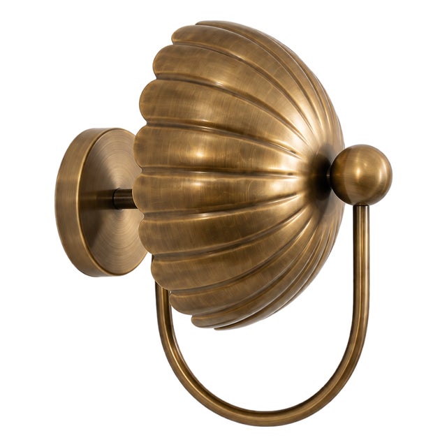 Vintage Brass Wall Sconce Light, Handmade Antique Brass Flower Wall Lamp, Mid Century Shell Sconce, Bedroom Bedside Hallway Lighting Fixture For Sale