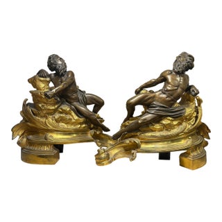 18th C. French Louis XV Gilt and Bronze Chenets Andirons-a Pair For Sale