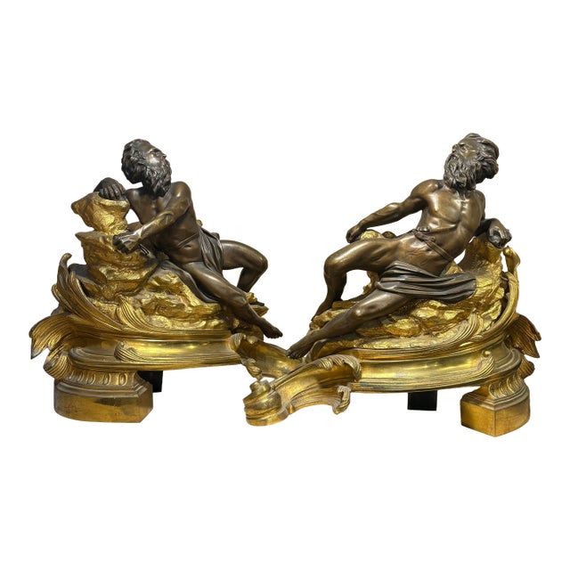 18th C. French Louis XV Gilt and Bronze Chenets Andirons-a Pair For Sale