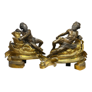 18th C. French Louis XV Gilt and Bronze Chenets Andirons-a Pair