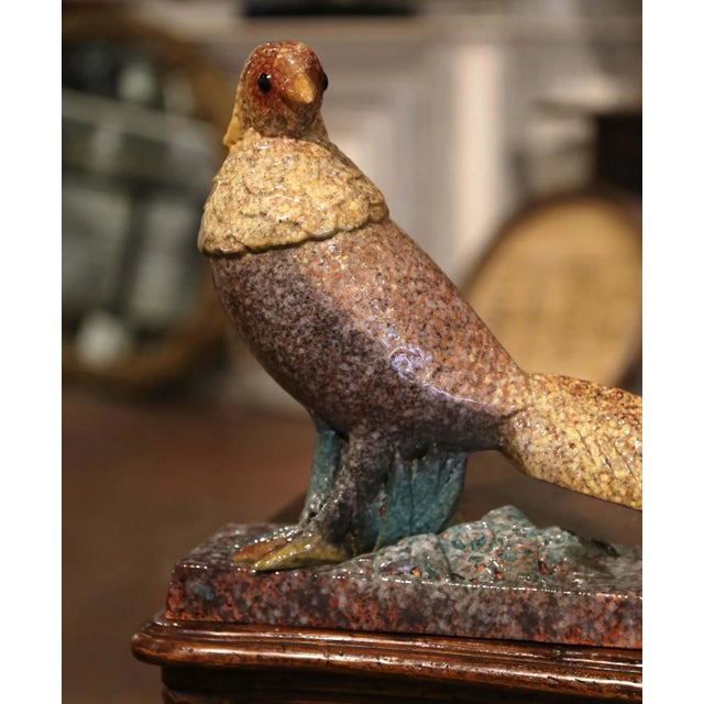 French Early 20th Century French Painted Faience Pheasant Sculpture Signed Louis Dage For Sale - Image 3 of 12