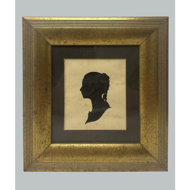 English Antique Pair English Watercolor Paintings Silhouettes Giltwood Frames 19 Centry For Sale - Image 3 of 8
