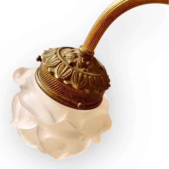 1920s French Neoclassical Style Gilt Brass and Glass Ceiling Light, 1920s For Sale - Image 5 of 15