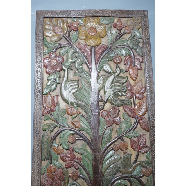 Brown Vintage Tree of Life Hand-Carved Barn Door Panel | Rustic Earthy Wood Wall Art 84x36 For Sale - Image 8 of 8