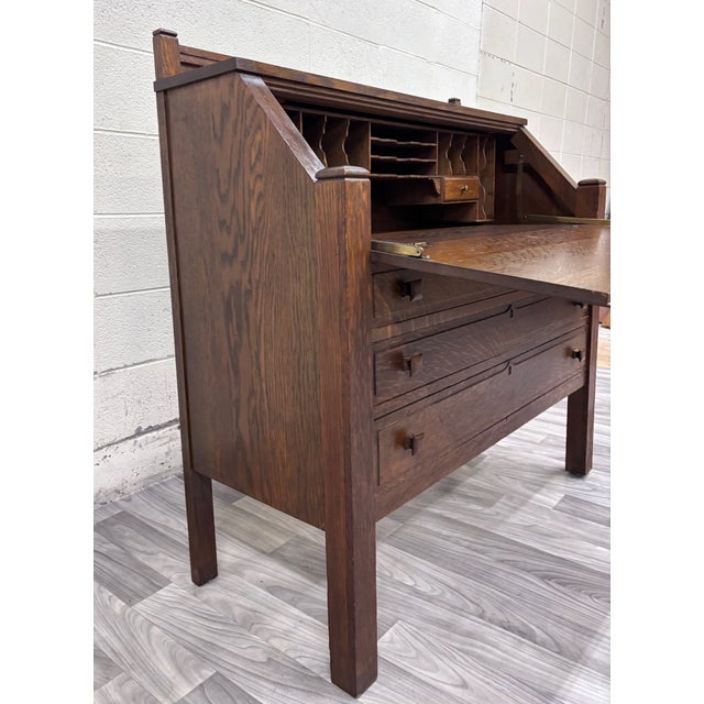 Antique Cron-Kills Co. Arts & Crafts Mission Tiger Oak Secretary Desk For Sale - Image 10 of 13