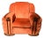 1950s Art Deco Large Orange Club / Accent Arm Chair With Wood Trim & Rounded Ribbed Sides For Sale