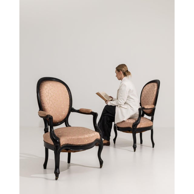 Pair of 19th Century French Louis Philippe Upholstered Armchairs Blush For Sale - Image 12 of 16