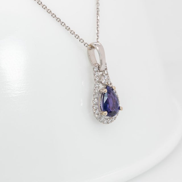 Purple Sapphire Pendant With Natural Diamonds Accents: Solid 14k Gold, 7x5mm For Sale In Columbus - Image 6 of 9
