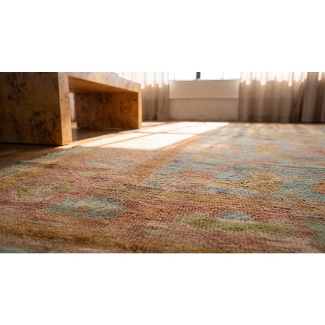 1880s Sky Blue Geometric Antique Turkish Oushak Carpet 4'10 X 8'8" Knotted Wool Rug For Sale - Image 13 of 13