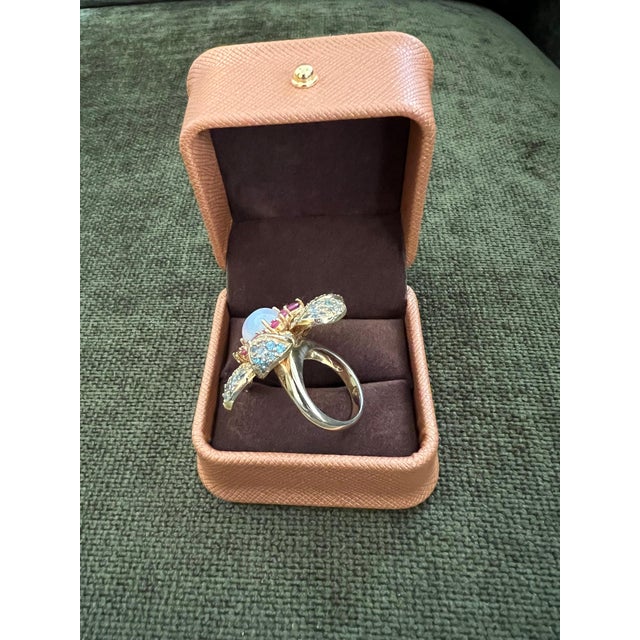 Bochic "Capri" Vintage Ruby, Fire Opal & Blue Topaz Ring Set 18K Gold & Silver For Sale - Image 12 of 18