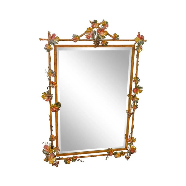 LaBarge Italian Painted Tole Metal Grapevine Beveled Wall Mirror For Sale - Image 13 of 13