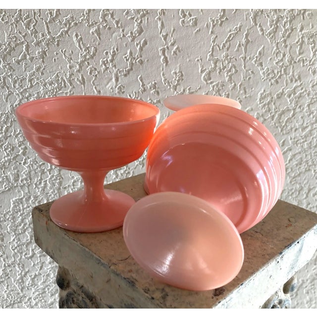 Hazel-Atlas Circa 1940 Hazel-Atlas Pastel Moderntone “Pink” Platonite Pedestal Sherbet Cups- Set of 3 For Sale - Image 4 of 13