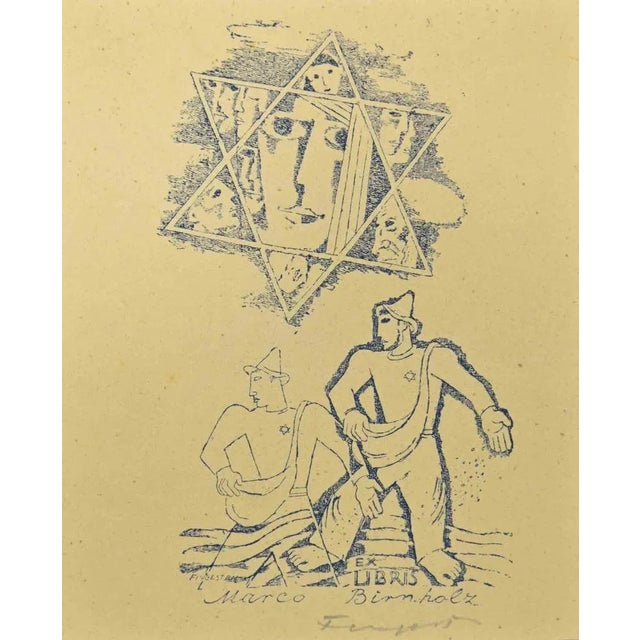 Ex Libris - Marco Binnholz is a woodcut print created by Michel Fingesten. Hand Signed on the lower right margin. Good...