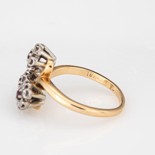 60s Vintage Jabel Ring Diamond Ruby 3 Flower Posey Cluster Sz 6.75 18k Gold For Sale In Los Angeles - Image 6 of 6