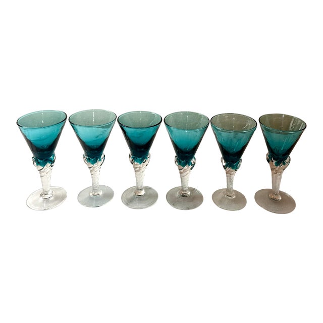 Vintage Teal Cordial Glasses - Set of 6 For Sale