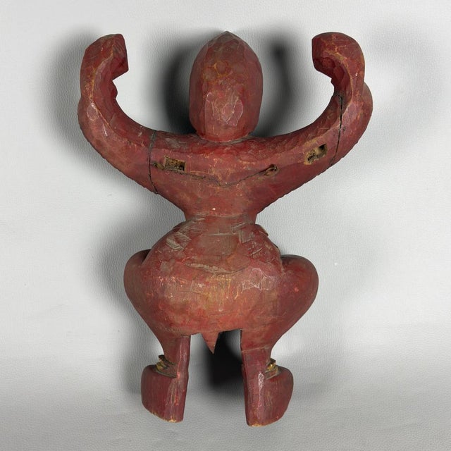 Brown Wooden Sacred Guardian Temple Statue, Thailand, 19th Century For Sale - Image 8 of 14