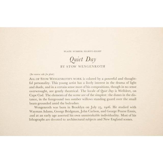 Charcoal 1939 After Stow Wengenroth "Quiet Day", Original Period Lithograph For Sale - Image 8 of 10