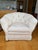 Baker Hollywood Regency Suite C1990 sofa + two club chairs in original ivory damask with Baker labels: 1. Tufted...
