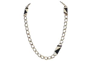 Vintage 1980s Signed Monet Goldtone & Navy Enamel Sautoir Necklace