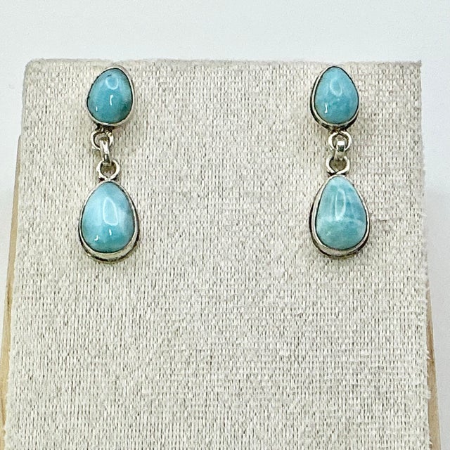 Rustic 1970s Vintage Southwestern Boho Chic Blue Larimar & Sterling Drop Dangle Earrings - A Pair. For Sale - Image 3 of 11