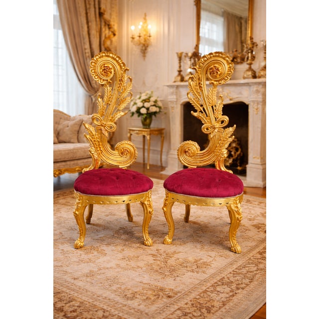 1980s Italian Rococo Gold Beech Velvet Side Chairs 2pc- Pair For Sale - Image 18 of 18
