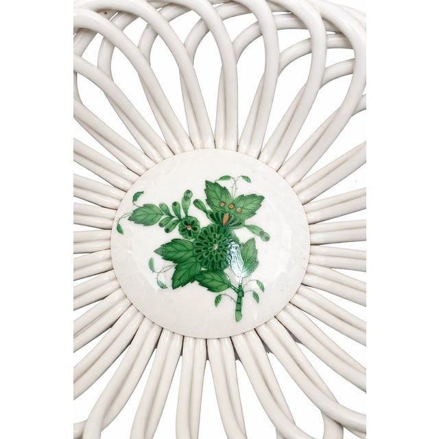 Vintage Handpainted Apponyi Green 7373 Openwork Porcelain Basket from Herend, Hungary, 1970s For Sale - Image 6 of 10
