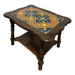Antique 1920s–30s California Spanish Colonial Revival Tile-Top Side Table | Mission Style Bobbin Legs | Arts & Crafts For Sale