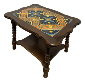 Antique 1920s–30s California Spanish Colonial Revival Tile-Top Side Table | Mission Style Bobbin Legs | Arts & Crafts