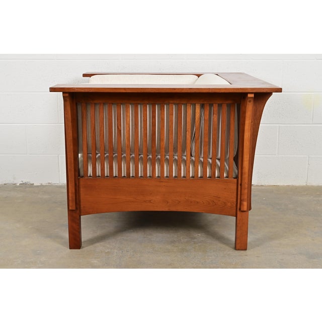 Brown Stickley Mission Arts & Crafts Cherry Wood Spindle Lounge Chair, Newly Upholstered For Sale - Image 8 of 12