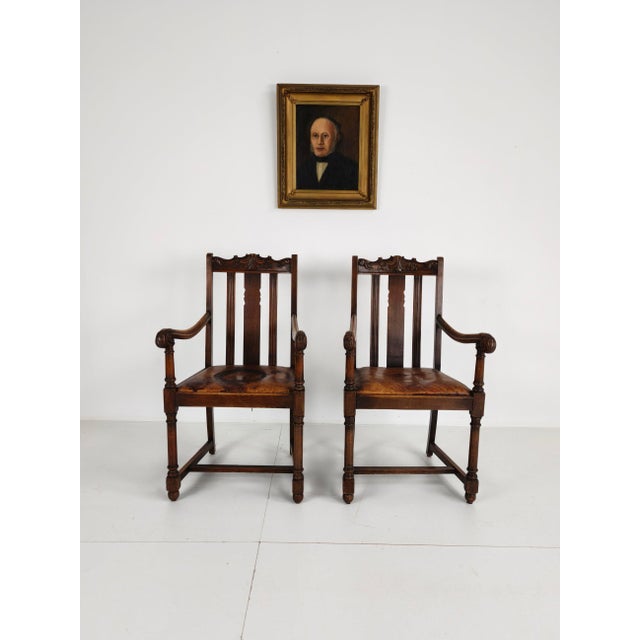 English Oak Armchairs from F. Parker & Son, 19th Century, Set of 2 For Sale - Image 15 of 15