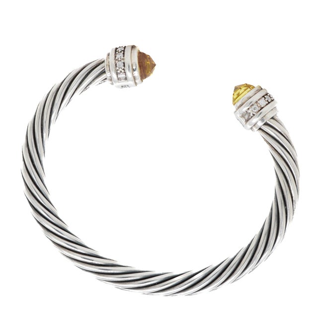 David Yurman 7mm Sterling Silver, Citrine, & Diamond Classic Cable Bracelet For Sale In Philadelphia - Image 6 of 15