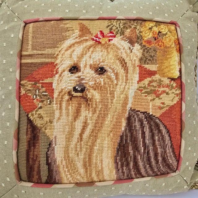 Vintage Yorkshire Terrier Needlepoint Pillow For Sale In West Palm - Image 6 of 10