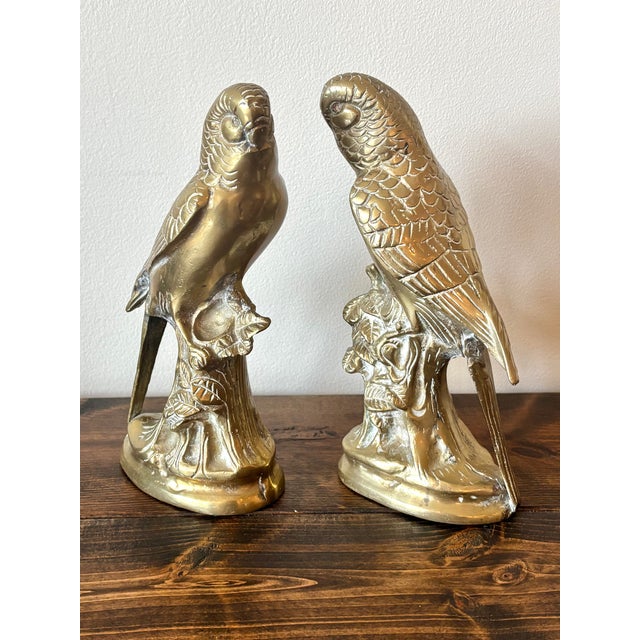 Metal Vintage Solid Brass Parakeet Parrot Budgie Bookends For Sale - Image 7 of 7