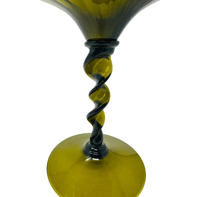 Glass Vintage 1960s Large Italian Empoli Olive Green Glass Circus Tent Lidded Compote For Sale - Image 7 of 13