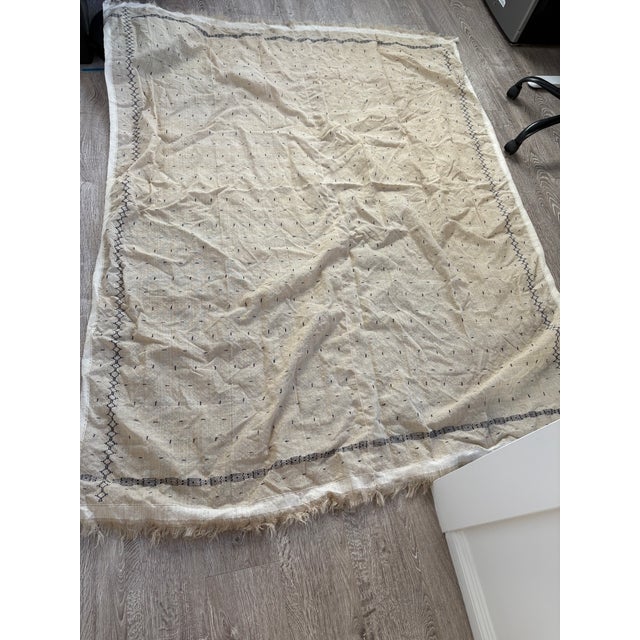 1970s Vintage Handwoven Textile With Black Embroidered Detailing For Sale - Image 5 of 13