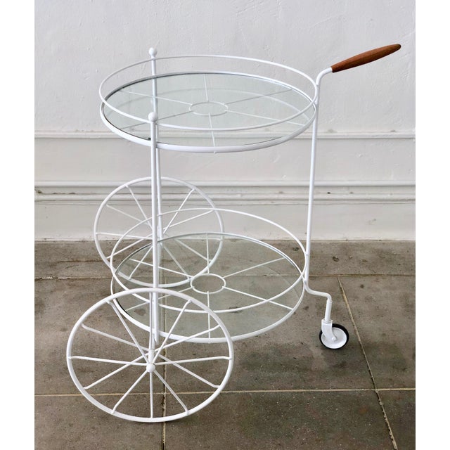 White Vintage Indoor Outdoor Patio Bar Cart With Wooden Handle