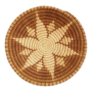 1980s Beautiful Handcoiled Round Brown Woven Thread Wedding Basket 12" For Sale