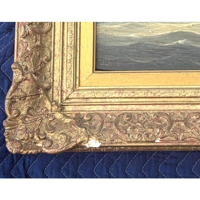 1970s Original Salvatore Colacicco Sailing Ship Hudson Seascape Oil Painting For Sale - Image 11 of 11