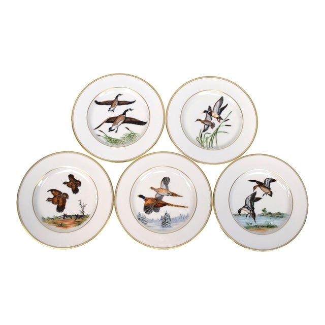 Mid 20th Century Abercrombie & Fitch Hand-Painted Game Bird Salad Plates- Set of 5 For Sale